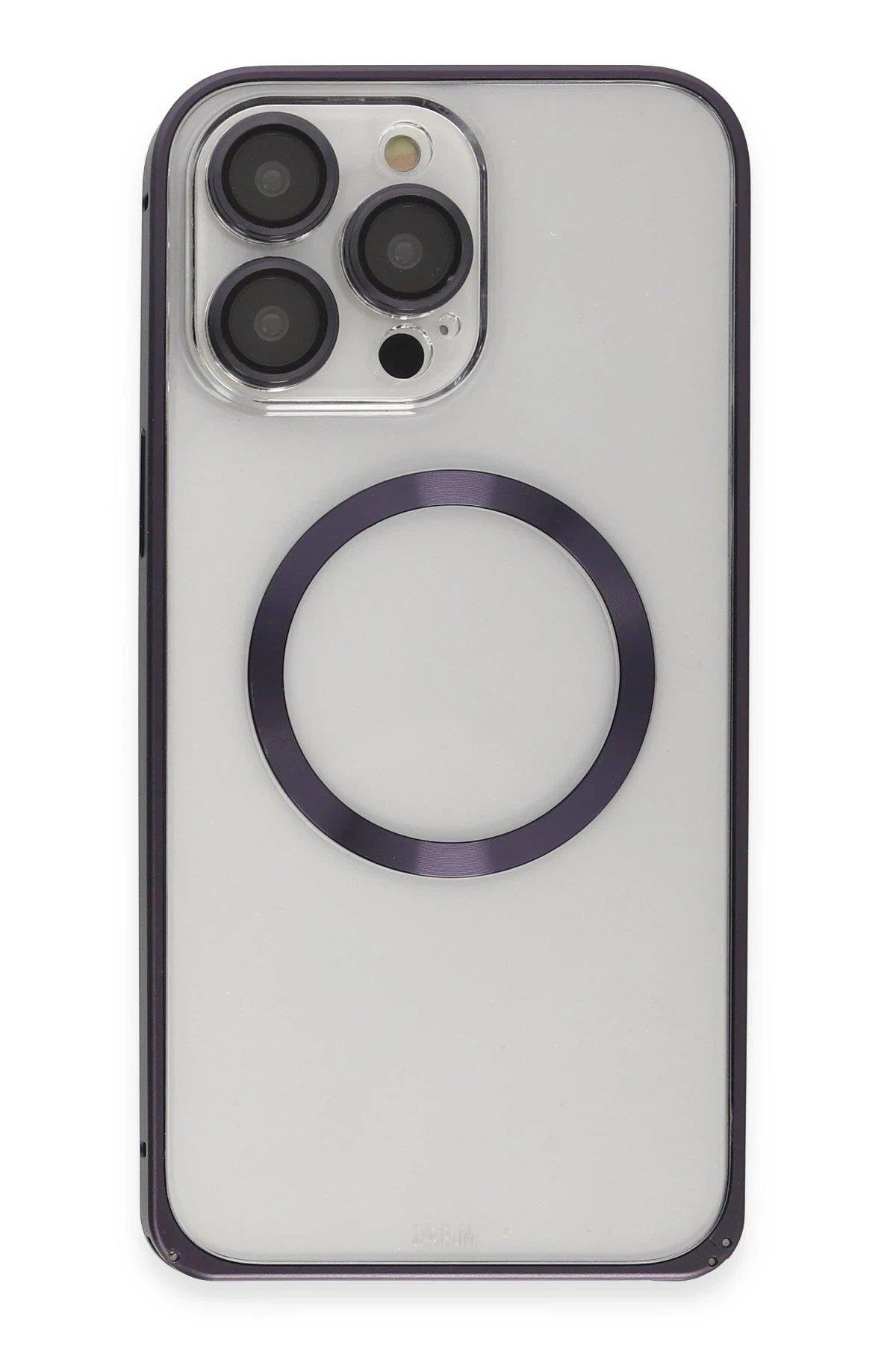 Joko iPhone 14 Pro Max Kılıf Metal Bumper Magneticsafe Kapak - Derin Mor