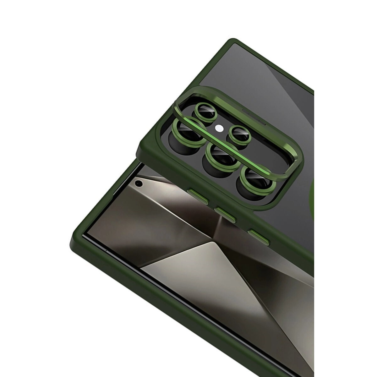 Joko Samsung Galaxy S24 Ultra Remim Lensli Magsafe Standlı Kapak - Koyu Yeşil