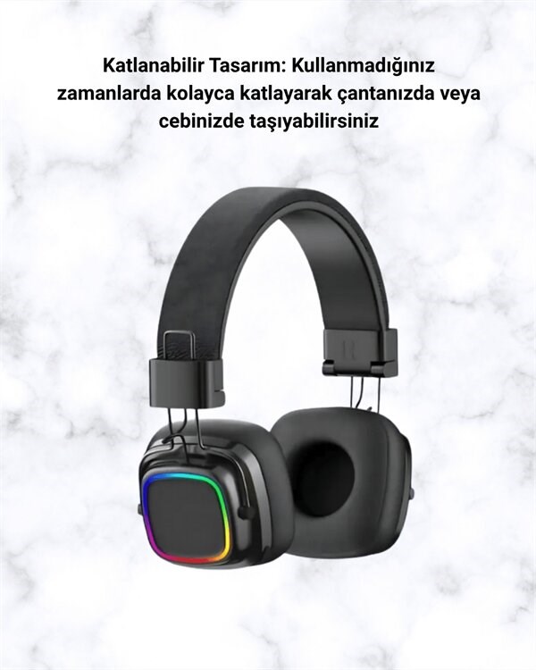 Kablosuz RGB Işıklı Katlanabilir Bluetooth Kulak Üstü Kulaklık