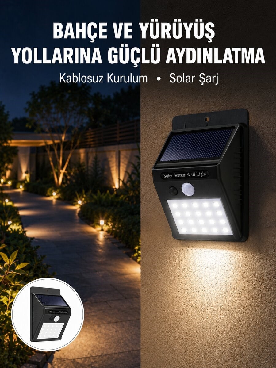 Kablosuz Solar LED Lamba | Bahçe, Veranda, Merdiven Işığı, Otomatik Aç-Kapa Sensörlü Yeni Nesil