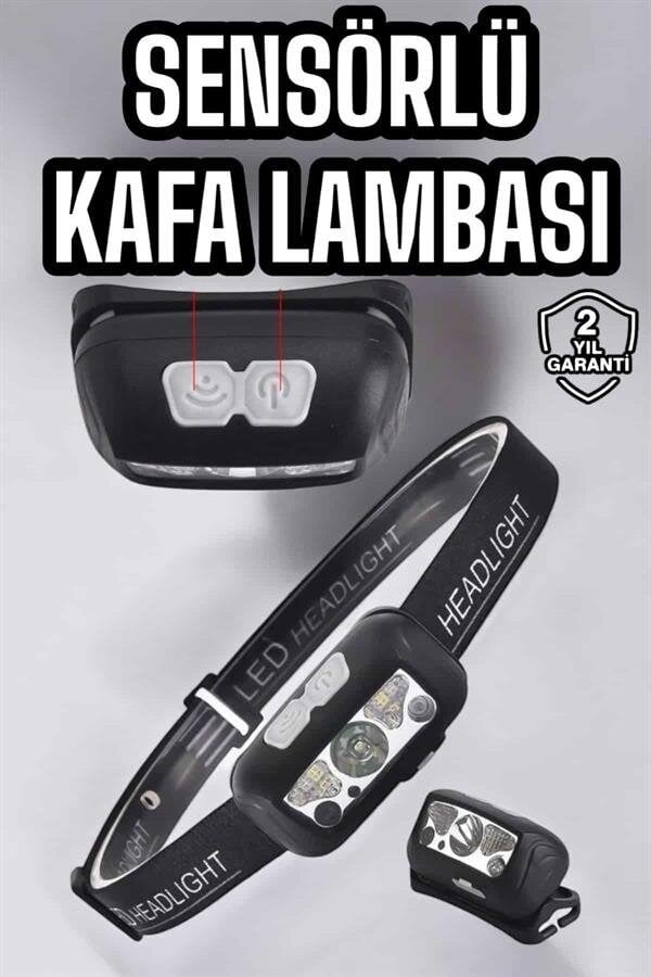 Kafa Lambası Kamp Lambası Sensörlü Şarjlı Ayarlanabilir