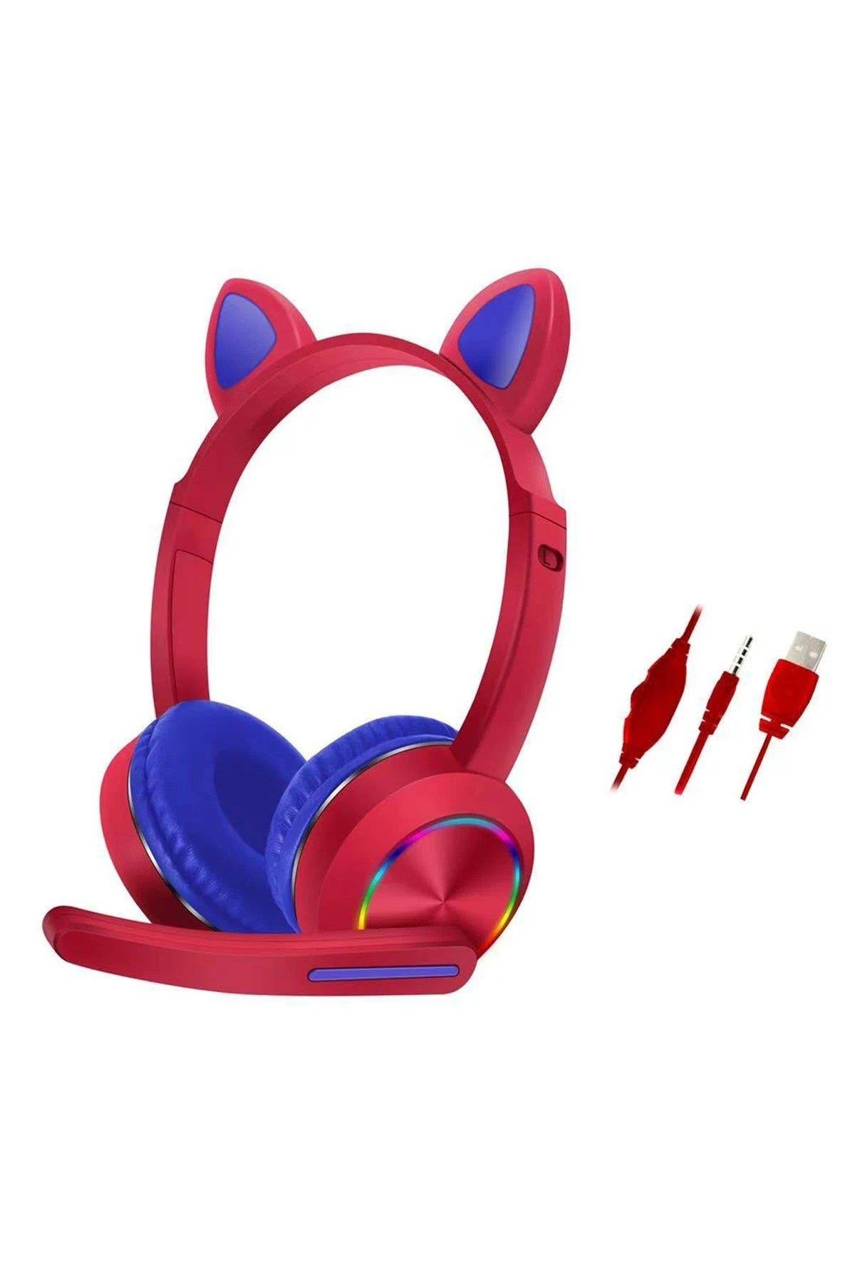 Karler Bass AKZ020 Kafa Üstü Işıklı Kedi Kulaklık - Kırmızı