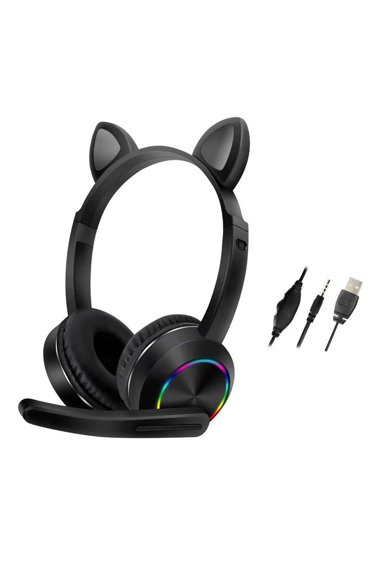 Karler Bass AKZ020 Kafa Üstü Işıklı Kedi Kulaklık - Siyah