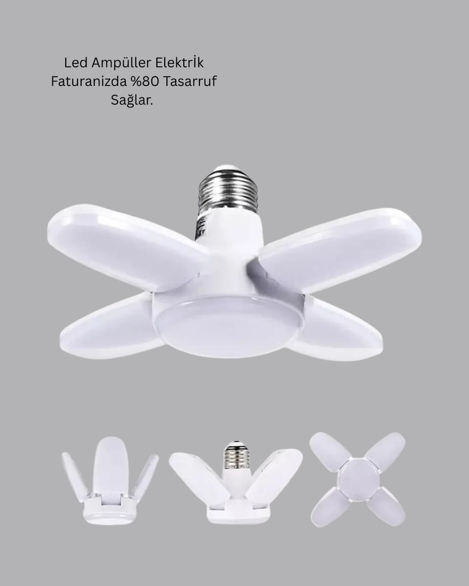 Katlanabilir 4 Kollu LED Ampül 60 Watt 6000 Lumen Beyaz Işık