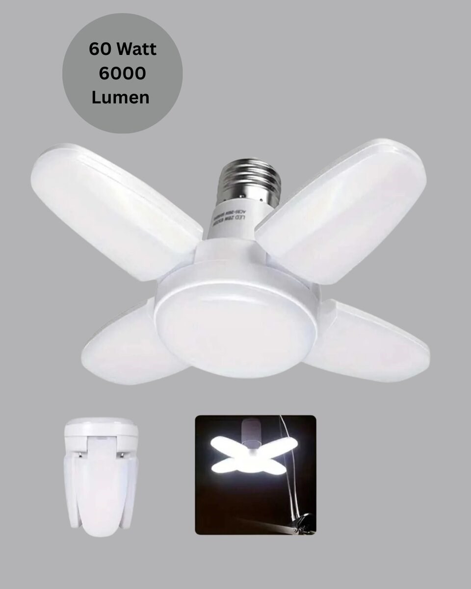 Katlanabilir 4 Kollu LED Ampül 60 Watt 6000 Lumen Beyaz Işık