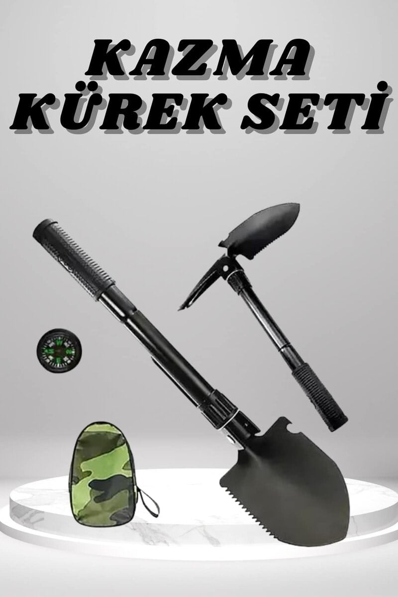 Kazma Kürek Seti Pusulalı Katlanır Portatif Kazma Kürek Seti Çok Fonksiyonlu Katlanabilir