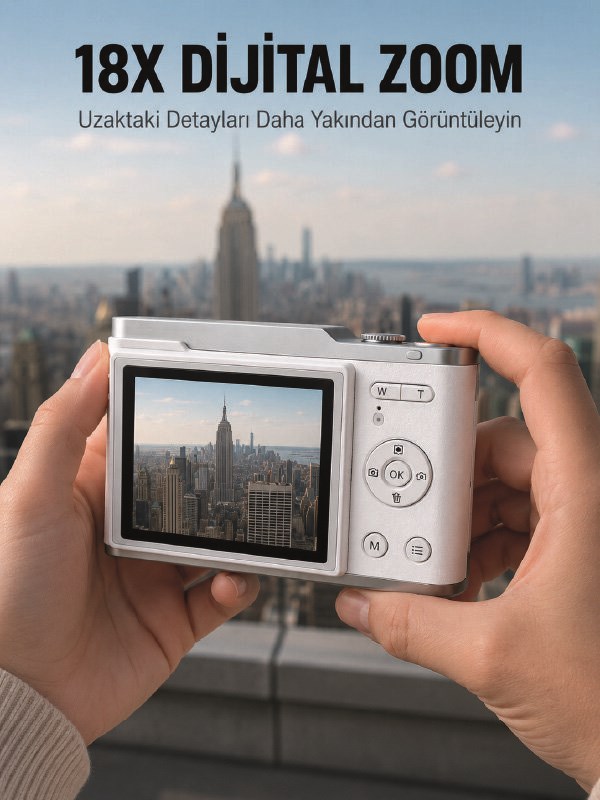 Kompakt Dijital Fotoğraf Makinesi Beyaz 18X Dijital Zoom Destekli