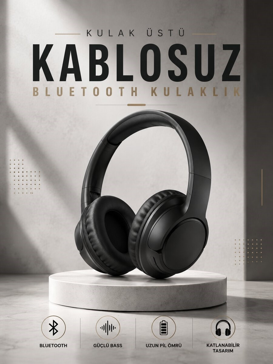 Kulak Üstü Kablosuz Bluetooth Kulaklık Yüksek Ses Kaliteli ANC Özelliği
