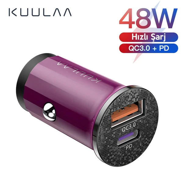 KUULAA 42W USB + Type-C Çift Çıkışlı Mini Hızlı Araç Şarj Cihazı-(1903)