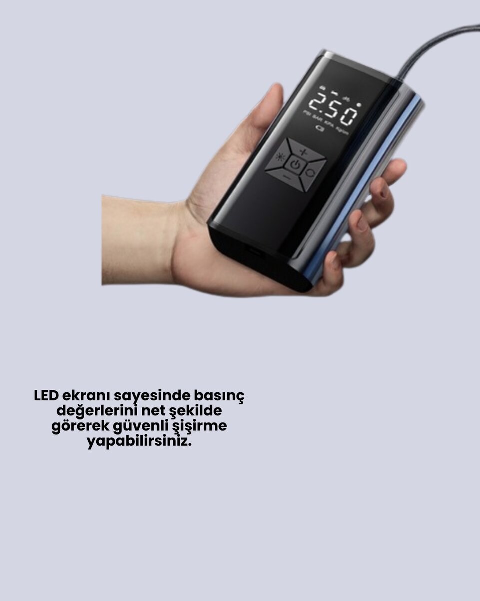 LED Fenerli ve SOS Işıklı Çok Fonksiyonlu Hava Kompresörü Yeni Nesil