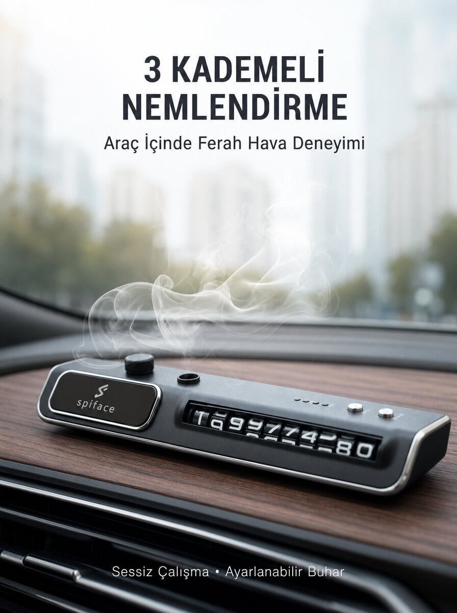 LED Işıklı Araç Ön Cam Telefon Numarası Gösterme Aparatı + 3 Seviyeli Hava Nemlendirici Yeni Nesil
