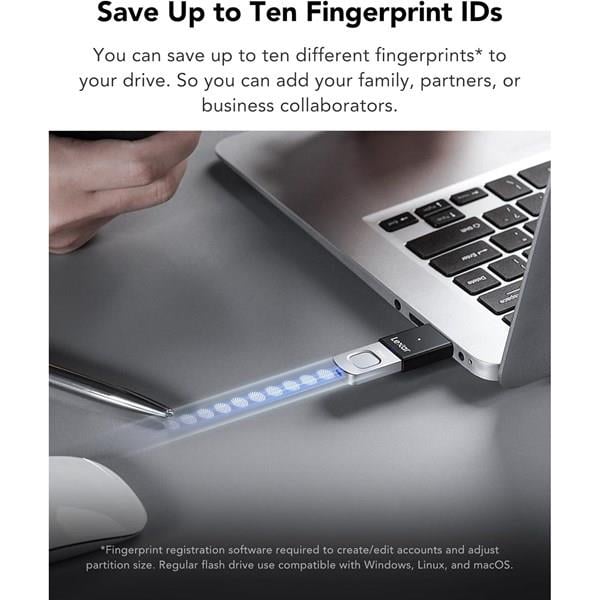 LEXAR 256GB JUMP DRIVE FINGERPRINT F35 PRO LJDF35P256G-RNBNG USB 3.2 BELLEK