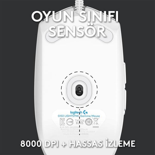 LOGITECH G G102 Lıghtsync Oyuncu Mouse Beyaz 910-005824