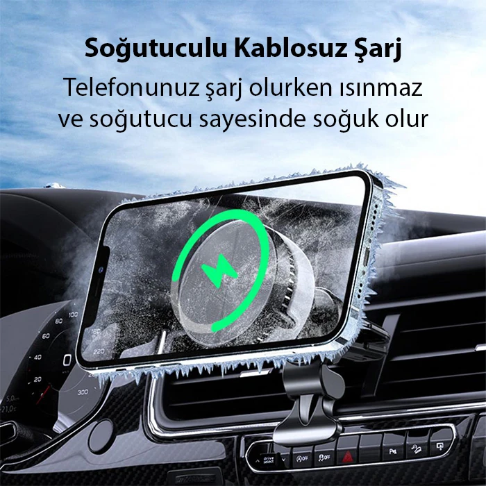 MEMO GW03 Araç İçi Havalandırma Magsafe Şarjlı Telefon Tutucu Ve Soğutucu-(1903)