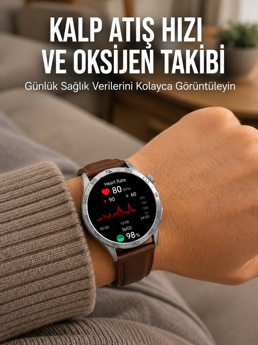 Metal, Deri ve Silikon Kordonlu Çok Fonksiyonlu Akıllı Saat