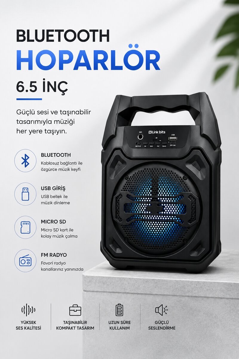 Mikrofonlu Bluetooth Ses Sistemli USB, Micro SD, FM ve Uzun Pil Ömrü