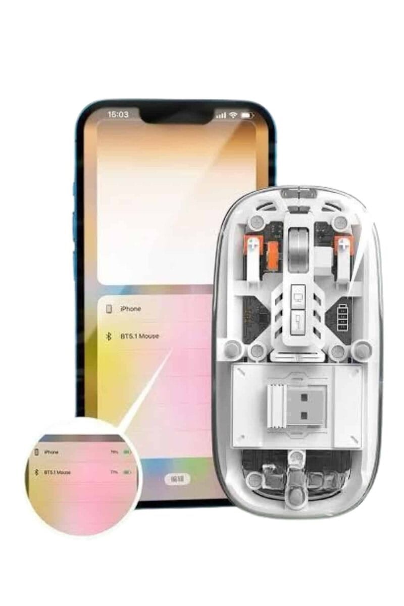 Mouse Fare Kablosuz Mouse Fare Şarjlı Bluetooth Sessiz 5 Tuşlu Şeffaf