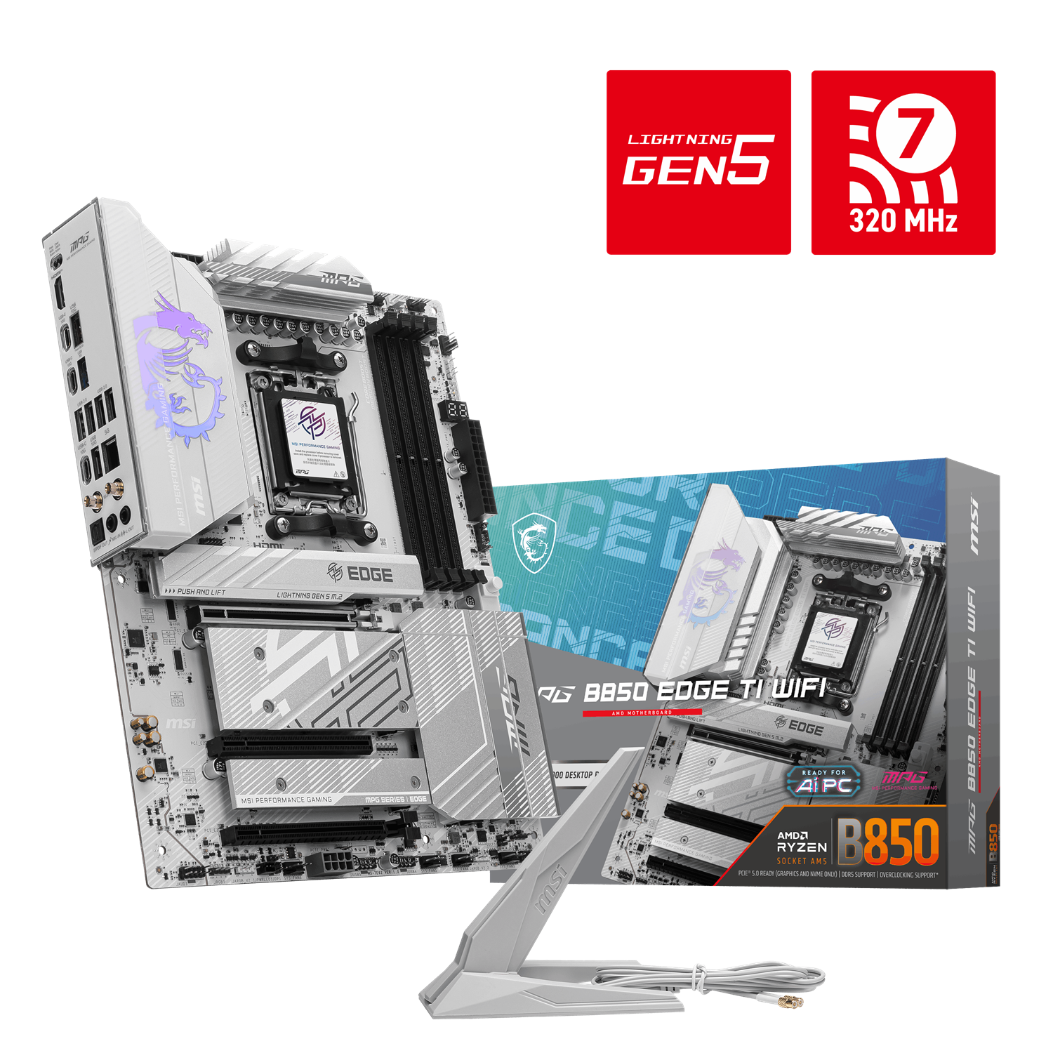 MSI MPG B850 EDGE TI WIFI7 DDR5 HDMI DP PCIE 5.0 AM5 ATX Beyaz