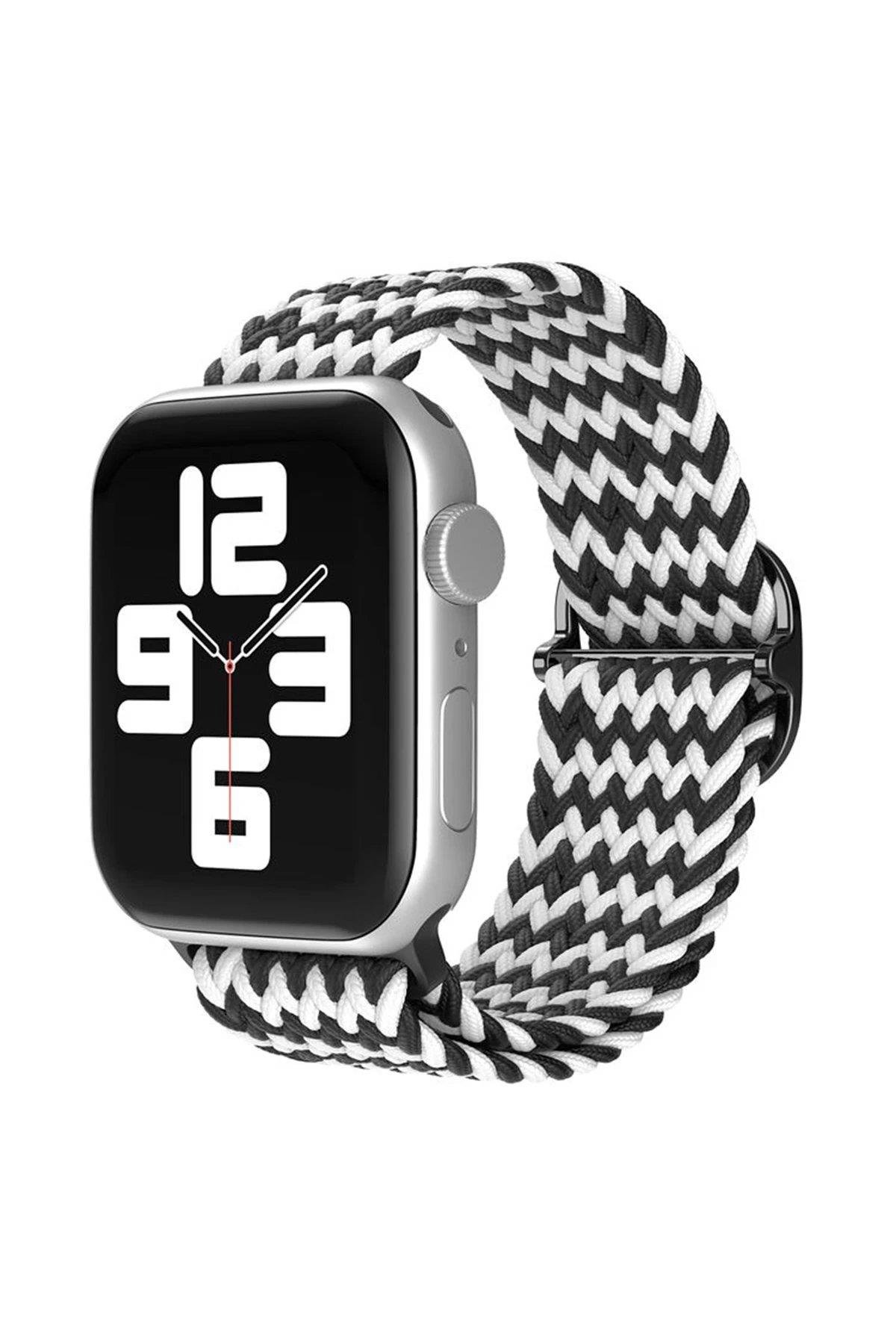 Newface Apple Watch 42mm Star Kordon - Zigzag Siyah-Beyaz
