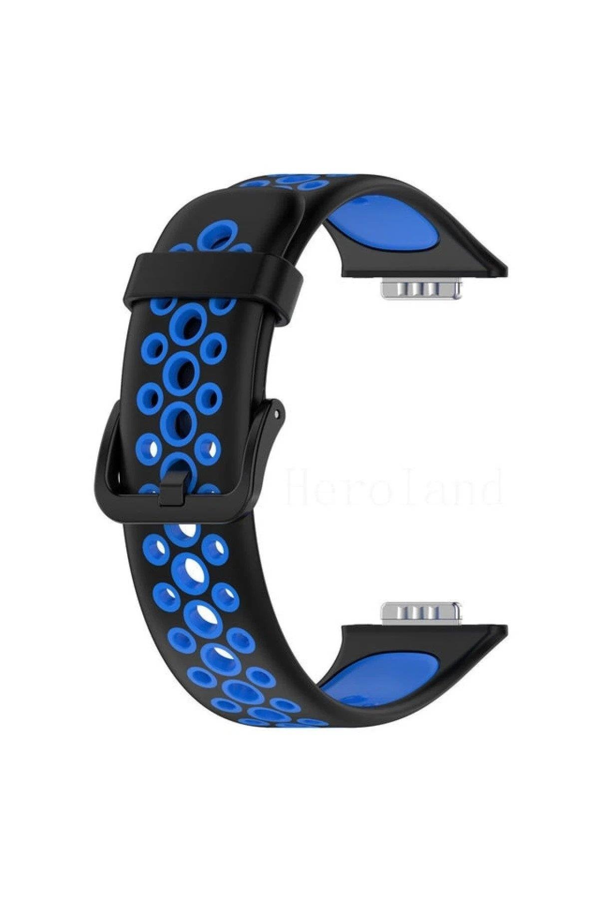 Newface Huawei Watch Fit 2 Spor Delikli Kordon - Siyah-Mavi