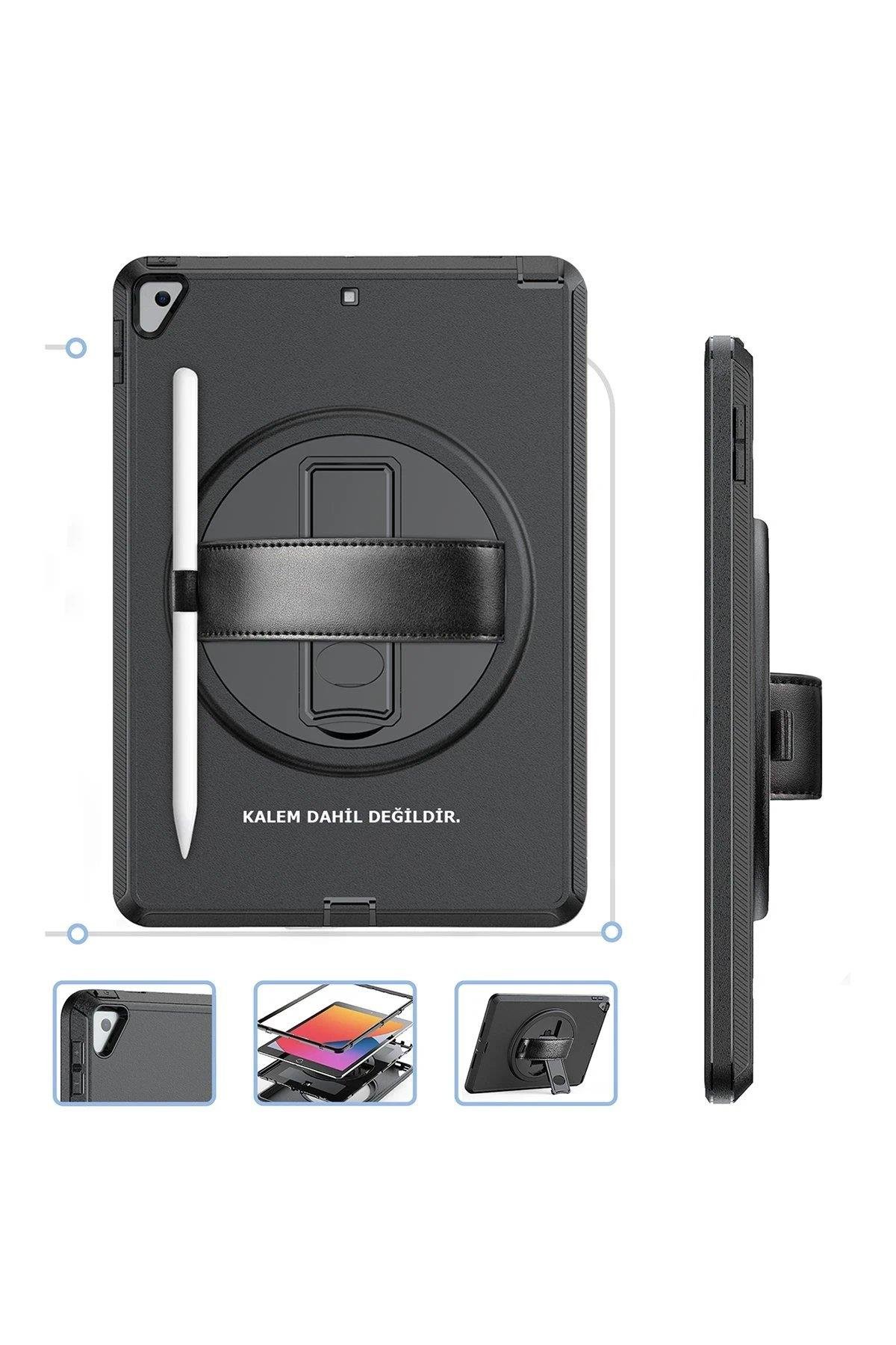 Newface iPad 10.2 (7.nesil) Kılıf Hand Strap Tablet Kılıfı - Siyah