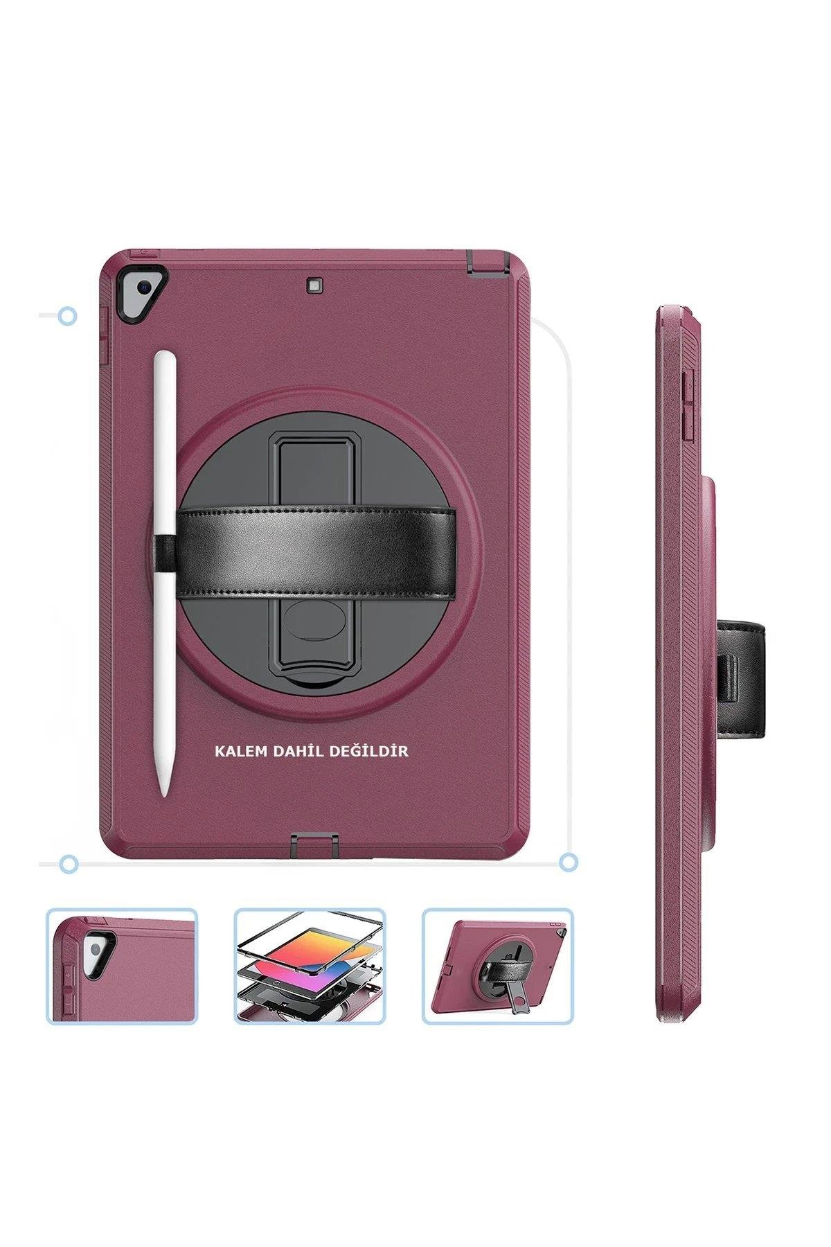 Newface iPad 10.2 (7.nesil) Kılıf Hand Strap Tablet Kılıfı - Mürdüm