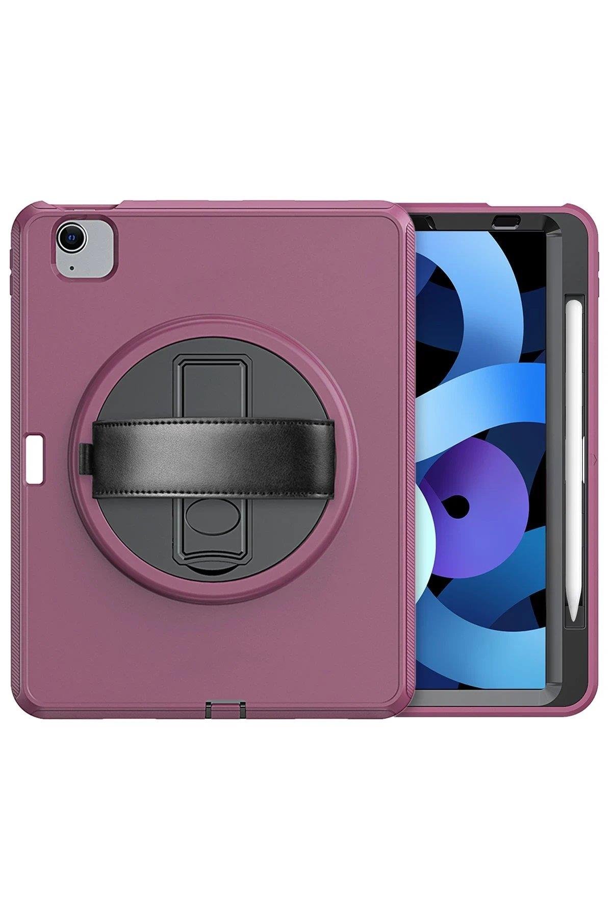 Newface iPad 2022 10.9 (10.nesil) Kılıf Hand Strap Tablet Kılıfı - Mürdüm