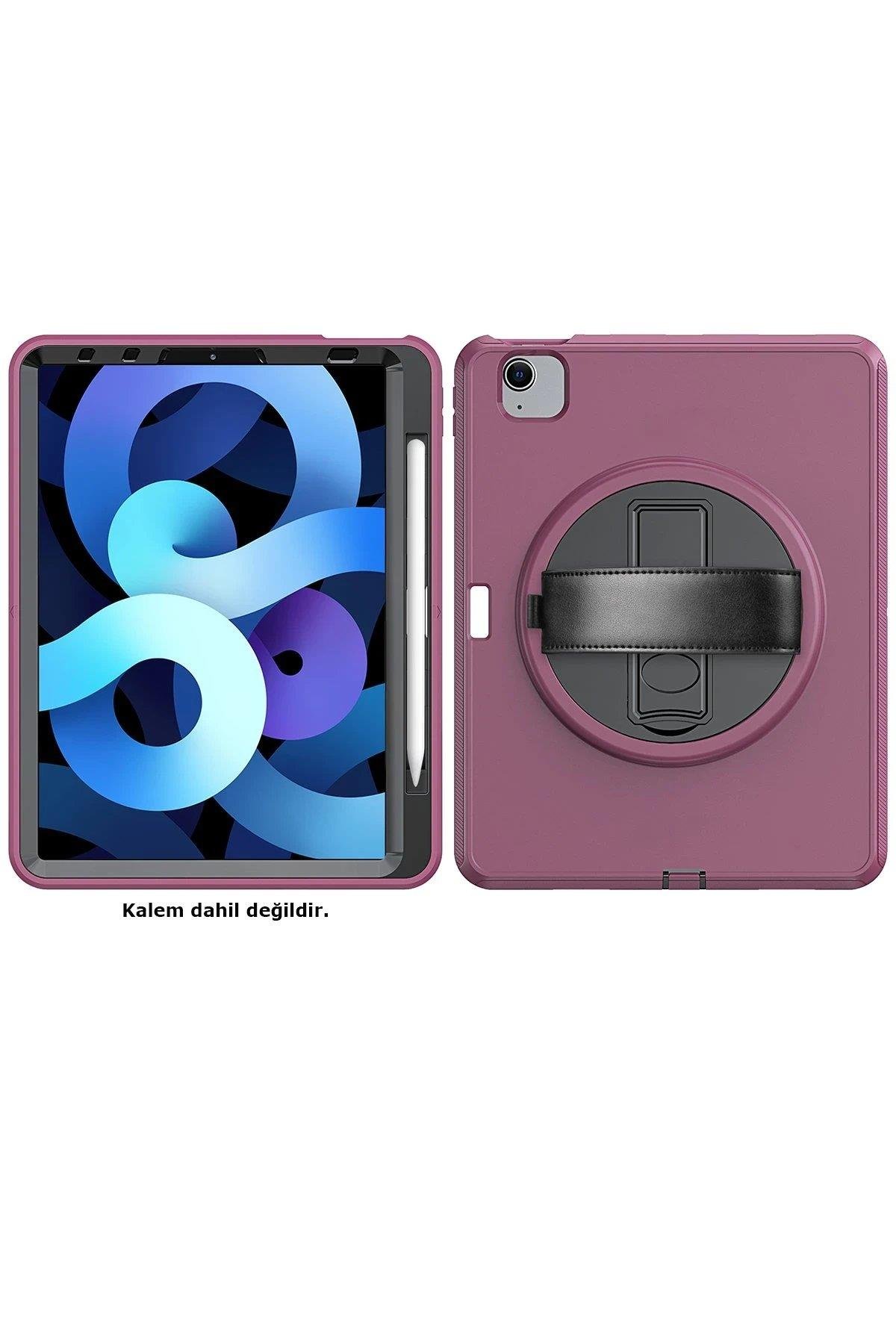 Newface iPad 2022 10.9 (10.nesil) Kılıf Hand Strap Tablet Kılıfı - Mürdüm