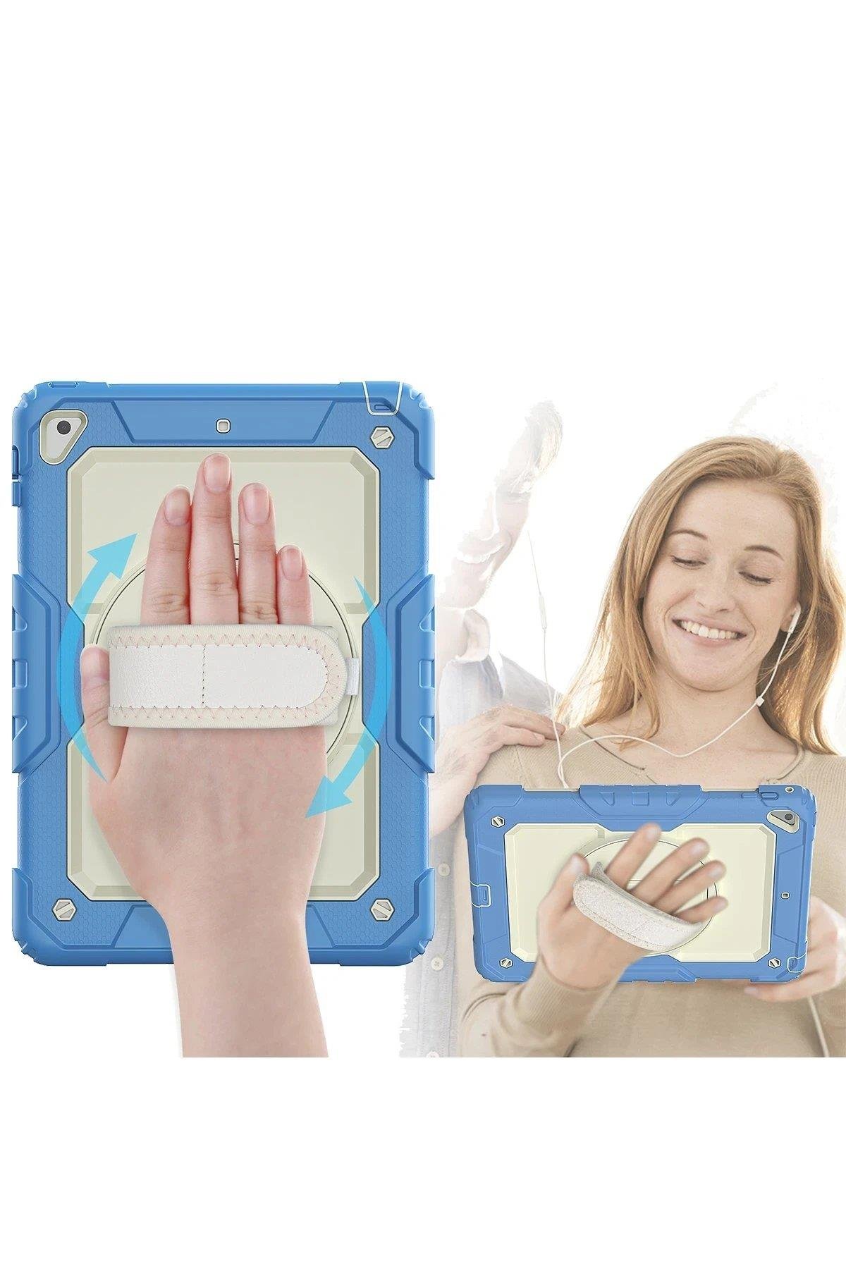 Newface iPad 5 Air 9.7 Kılıf Strap New Tablet Kapak - Mavi