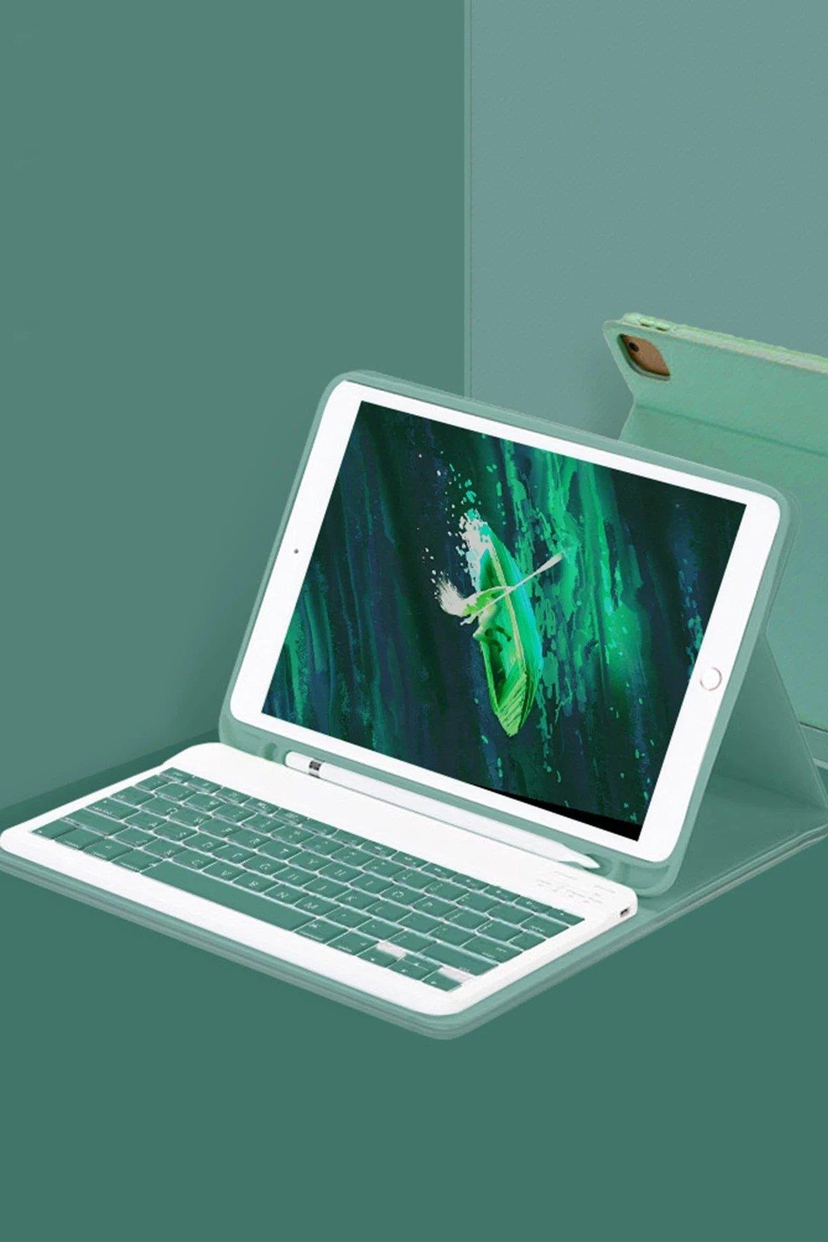 Newface iPad Air 11 (2024) Kılıf KC01 Smart Klavyeli Tablet Kılıfı - Koyu Yeşil