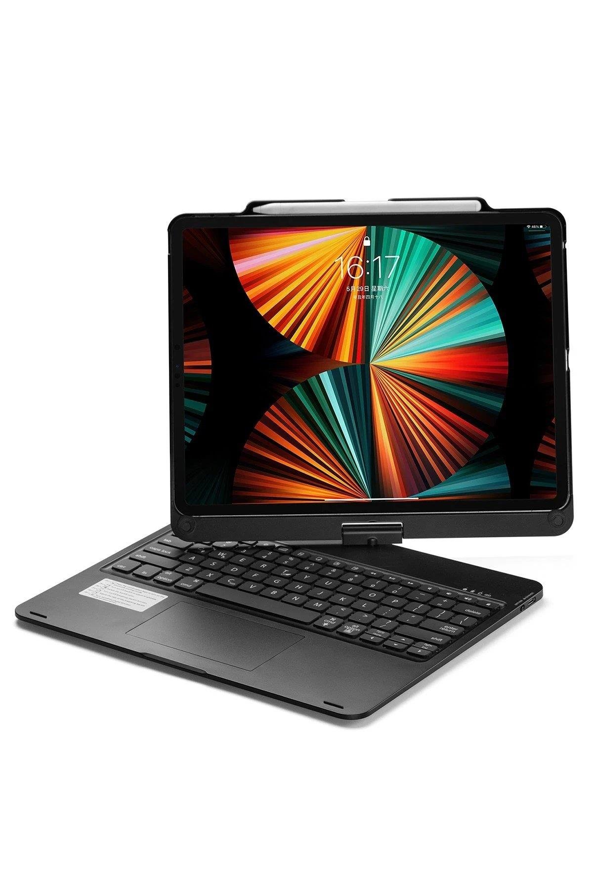 Newface iPad Pro 12.9 (2021) Kılıf Magic Dönen Klavyeli Tablet Kılıf - Siyah