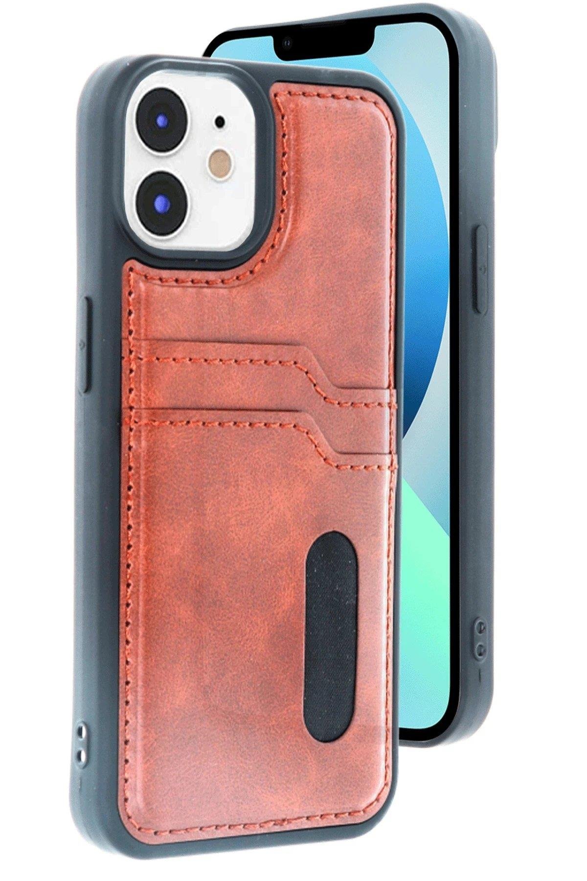 Newface iPhone 11 Kılıf Sara Kartvizitli Deri Kılıf - Taba