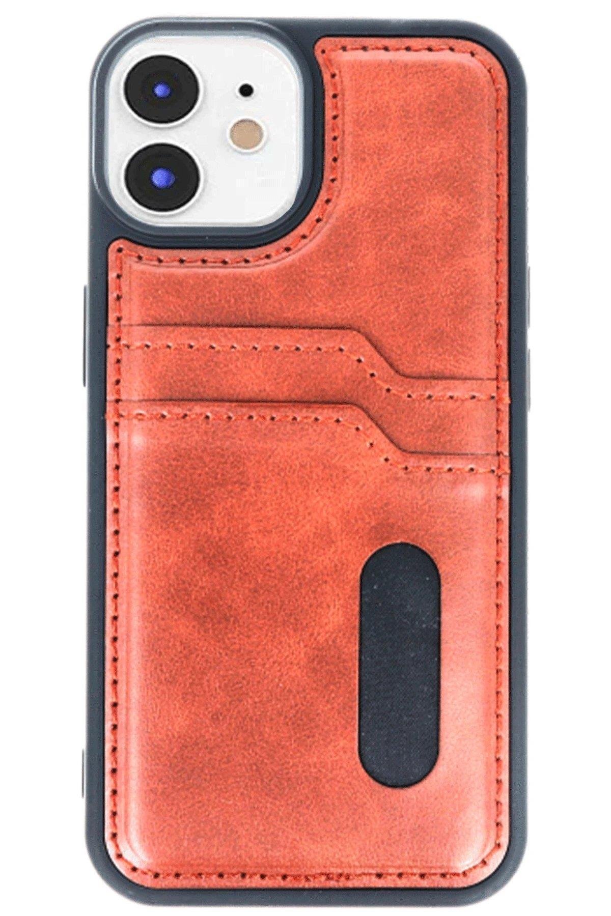 Newface iPhone 11 Kılıf Sara Kartvizitli Deri Kılıf - Taba