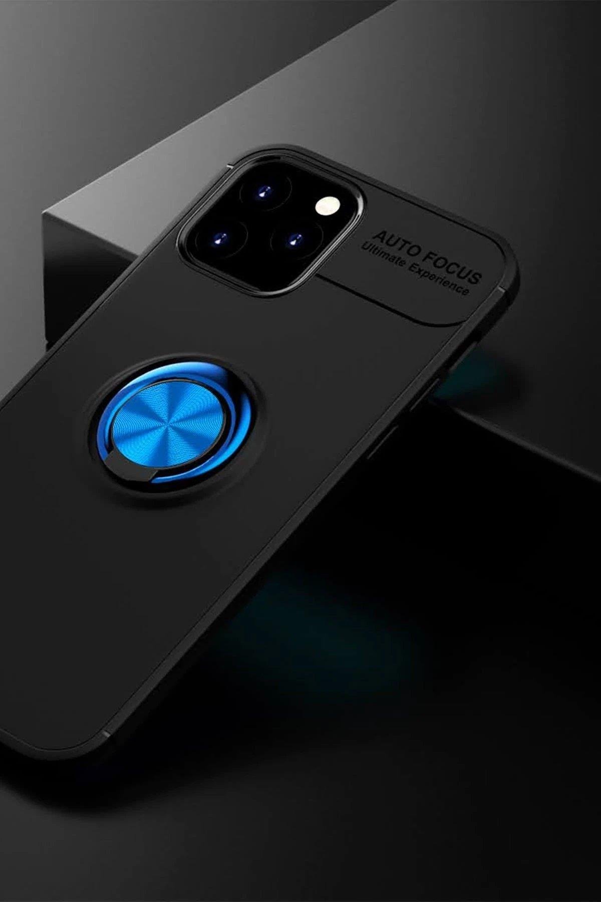 Newface iPhone 12 Kılıf Range Yüzüklü Silikon - Siyah-Mavi