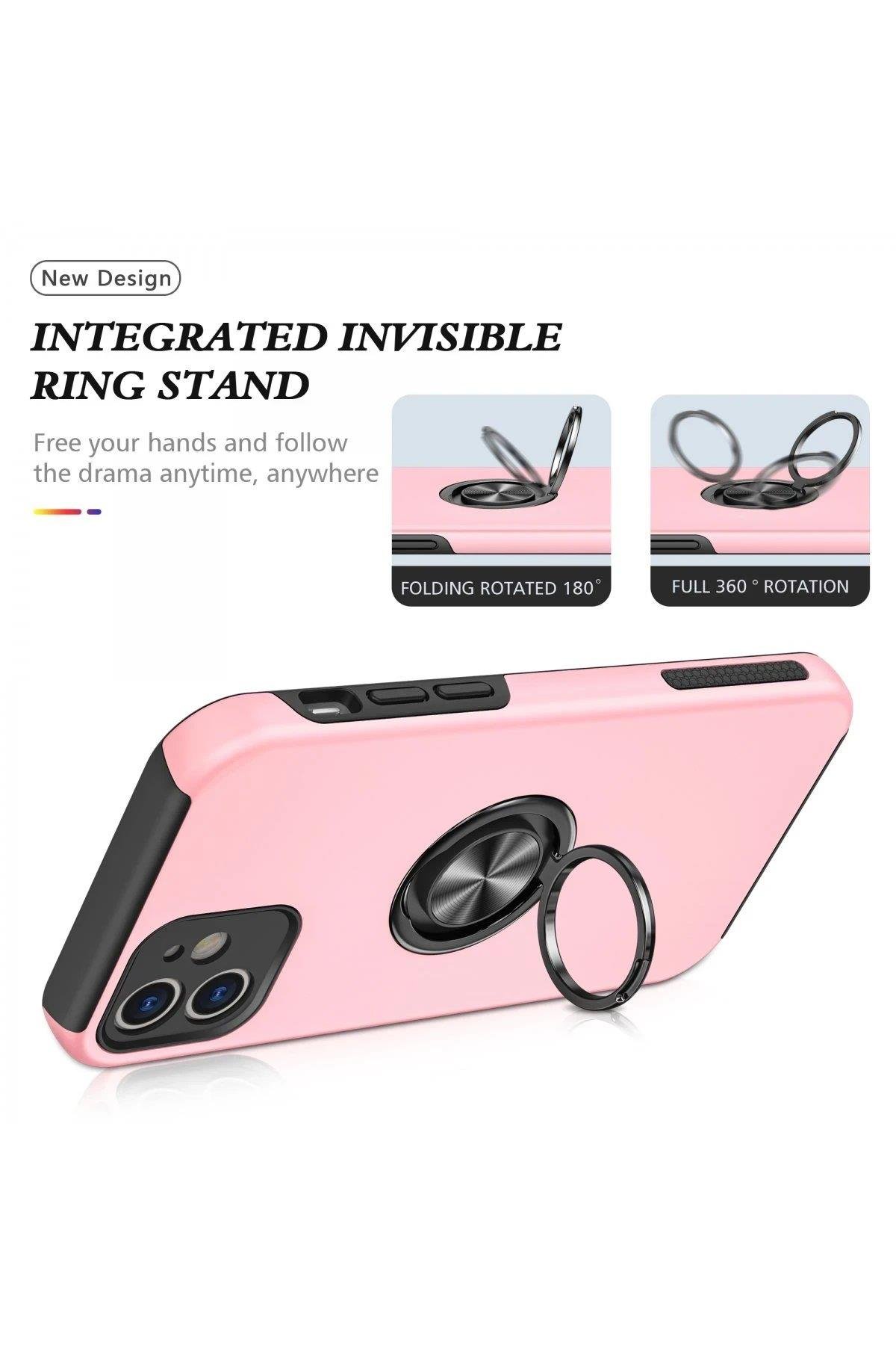 Newface iPhone 12 Mini Kılıf Elit Yüzüklü Kapak - Pembe