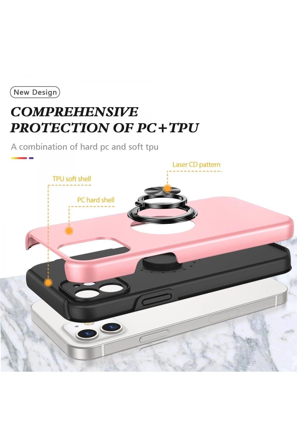 Newface iPhone 12 Mini Kılıf Elit Yüzüklü Kapak - Pembe