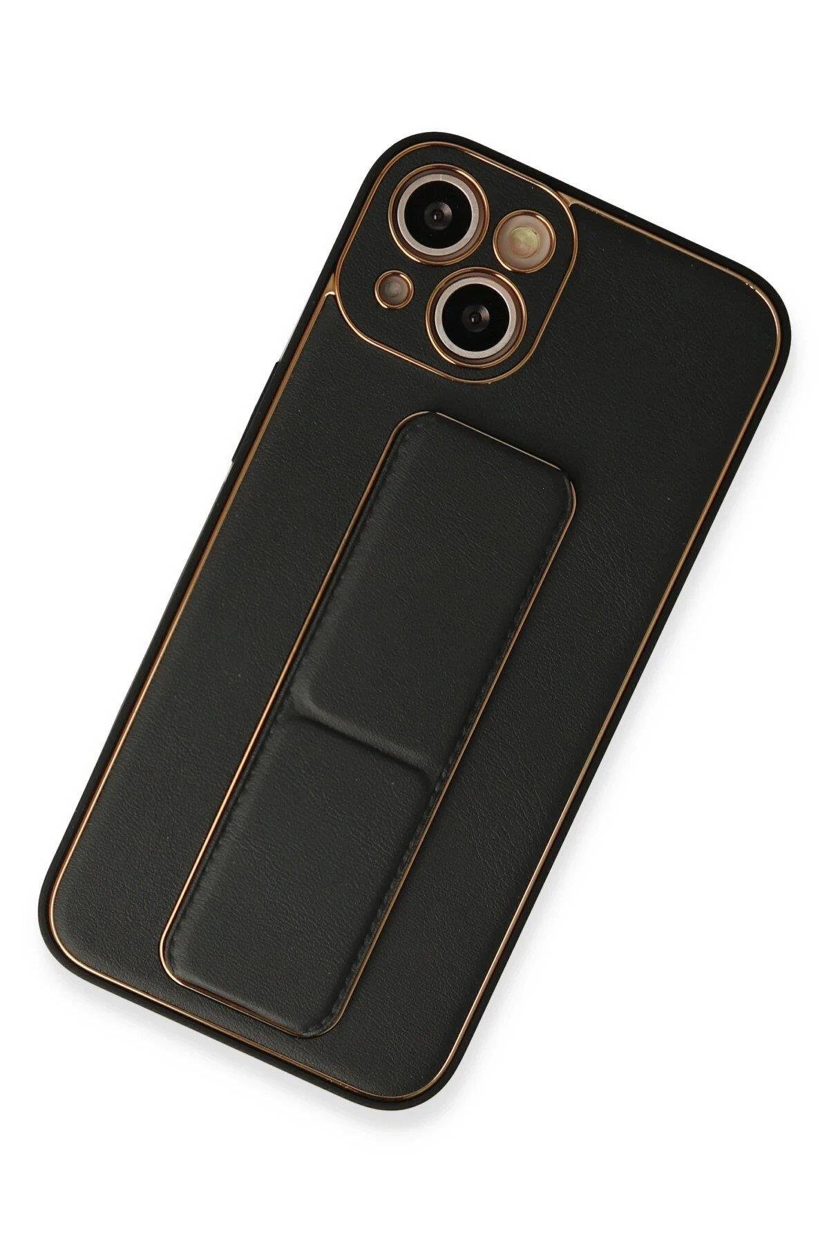 Newface iPhone 13 Kılıf Coco Deri Standlı Kapak - Siyah