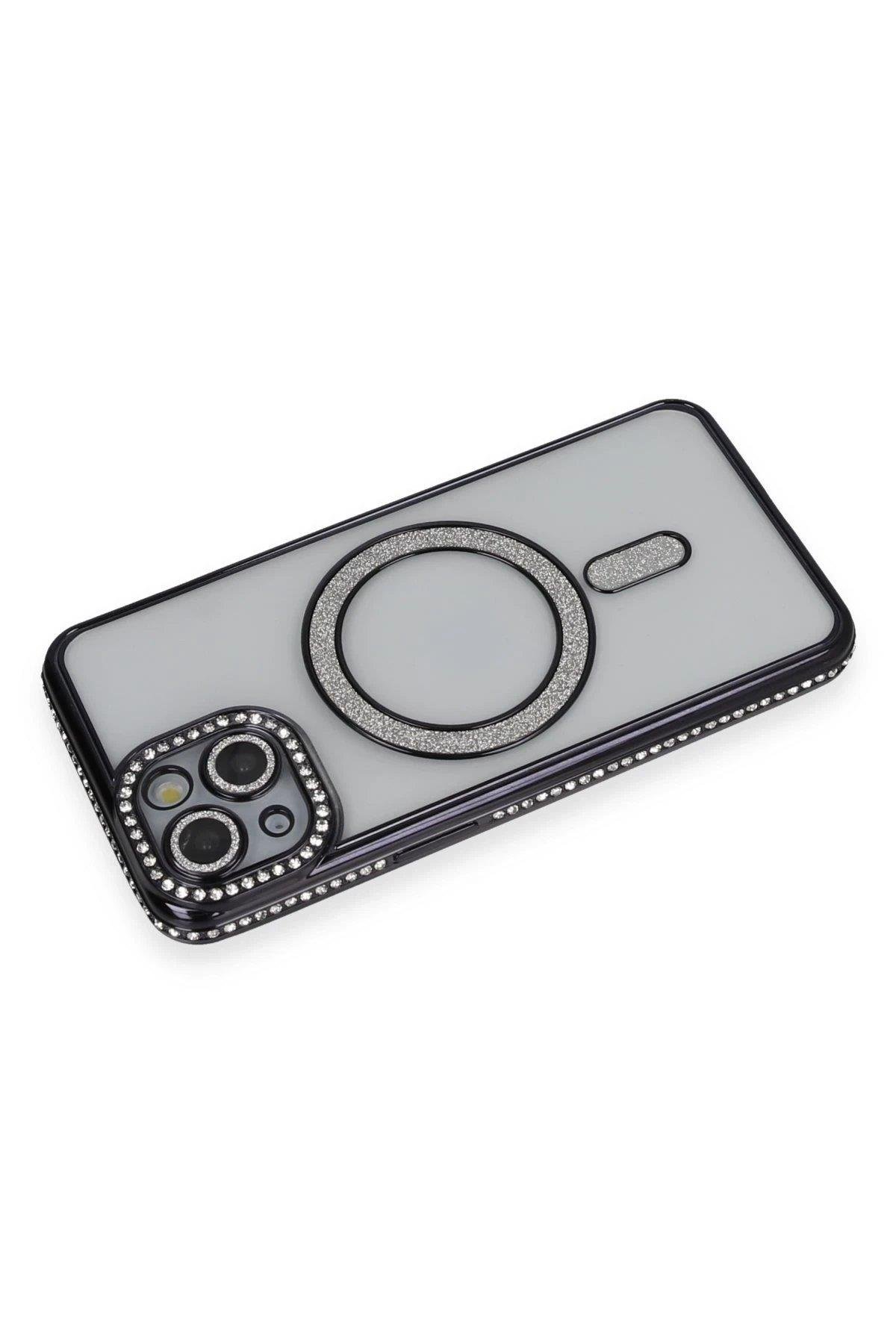 Newface iPhone 13 Kılıf Joke Simli Magneticsafe Kılıf - Siyah