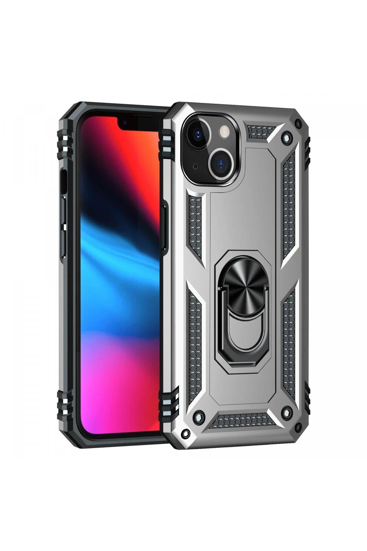 Newface iPhone 13 Kılıf Sofya Yüzüklü Silikon Kapak - Gümüş