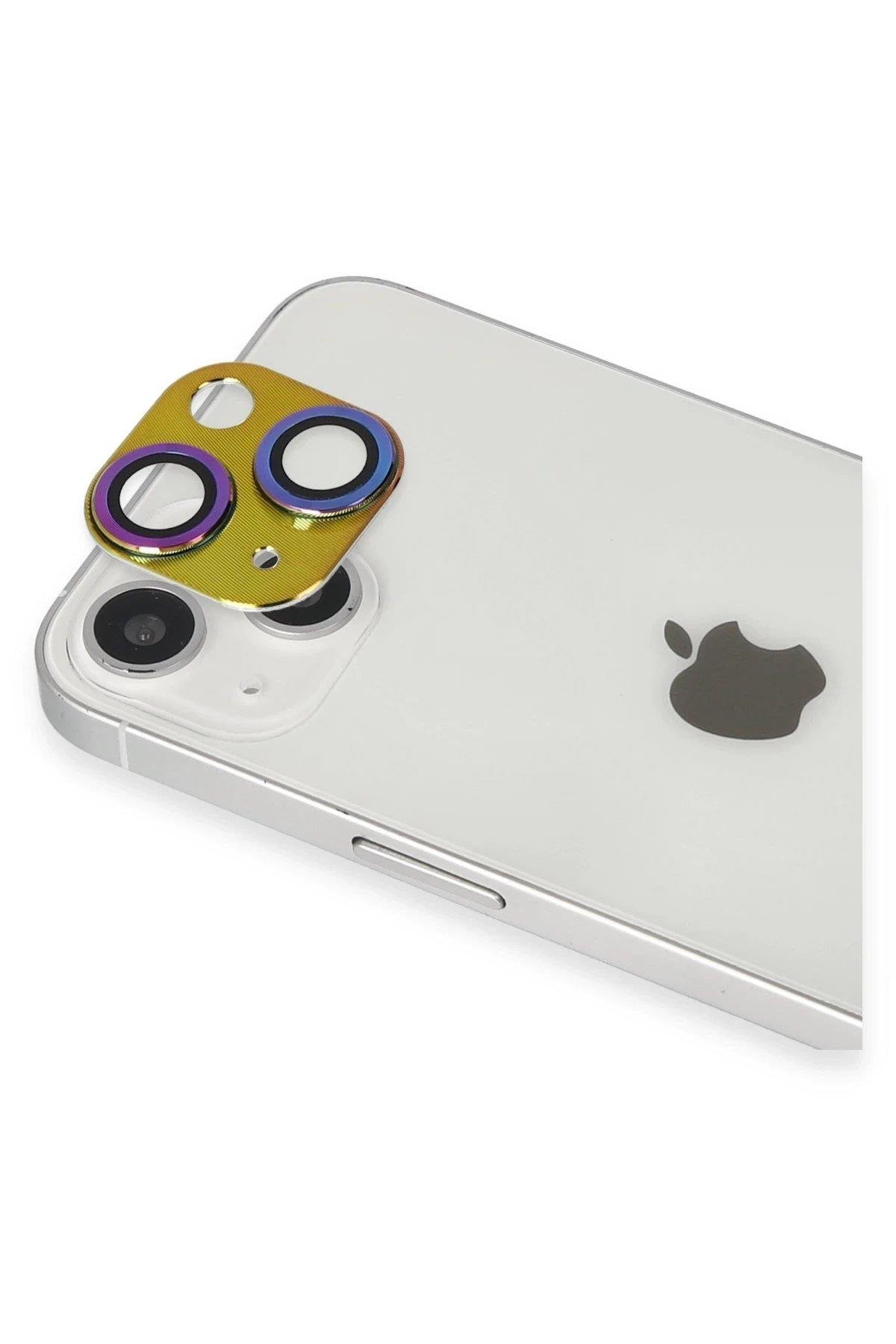 Newface iPhone 13 Pers Alüminyum Kamera Lens - Rainbow