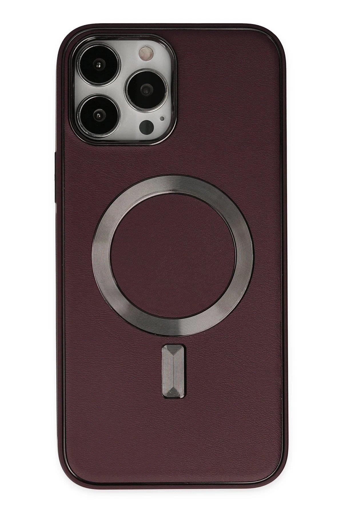 Newface iPhone 13 Pro Kılıf Coco Deri Magneticsafe Silikon - Bordo