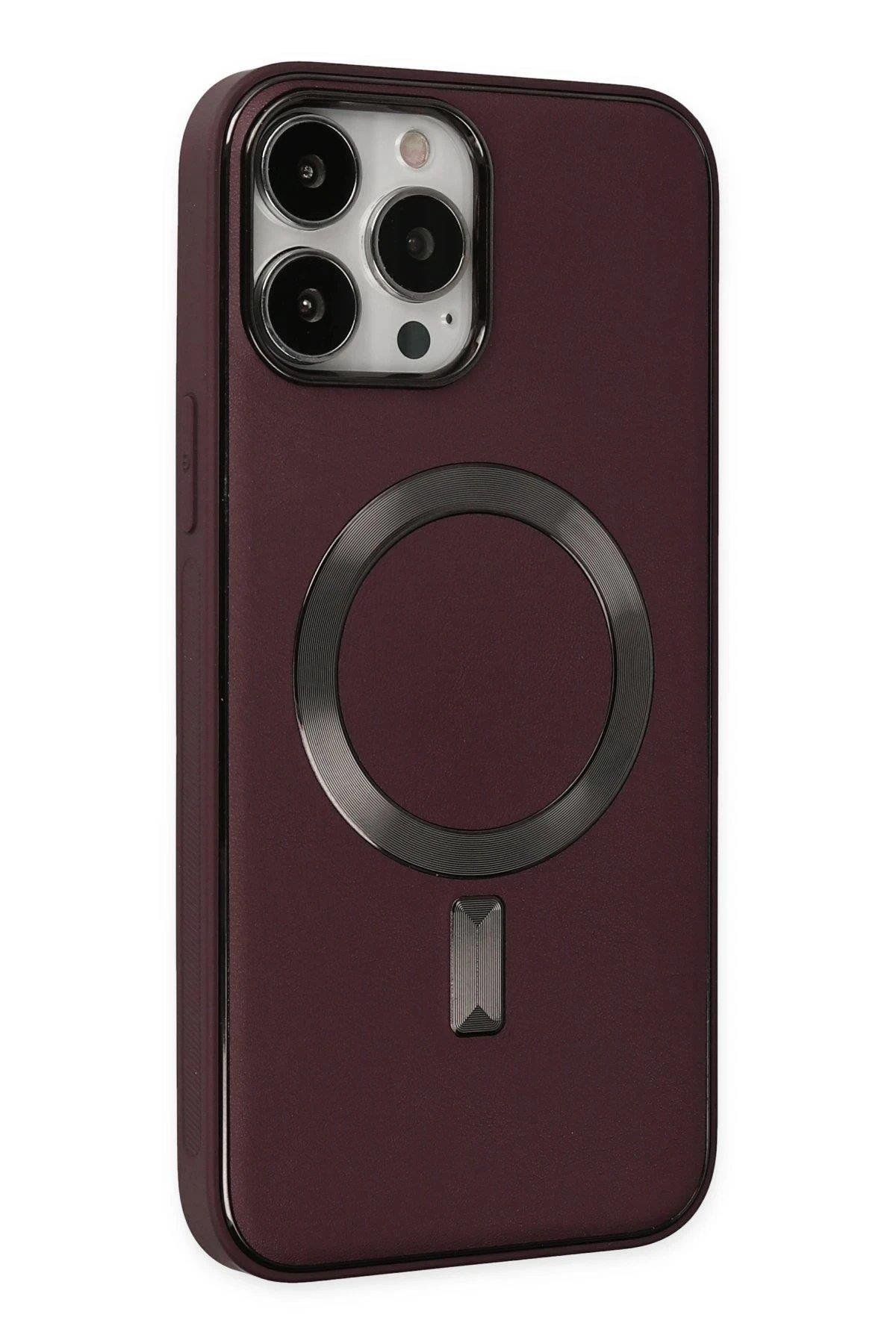 Newface iPhone 13 Pro Kılıf Coco Deri Magneticsafe Silikon - Bordo