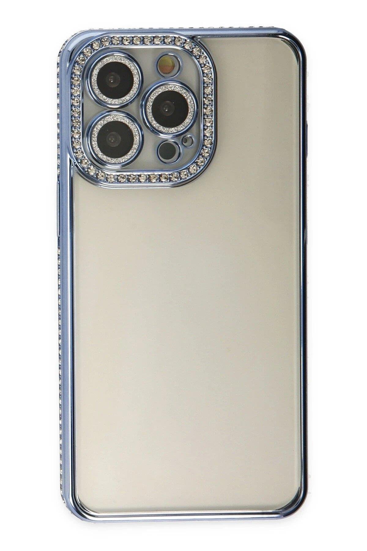 Newface iPhone 13 Pro Kılıf Joke Taşlı Silikon - Mavi