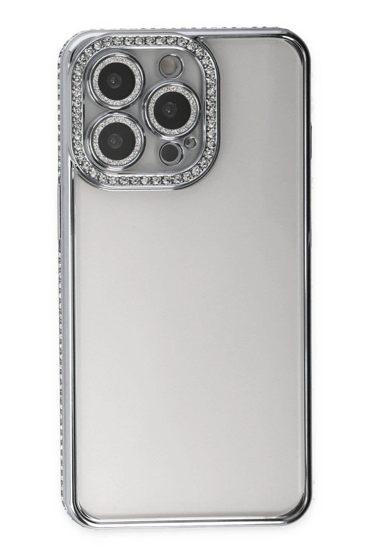 Newface iPhone 13 Pro Kılıf Joke Taşlı Silikon - Gümüş