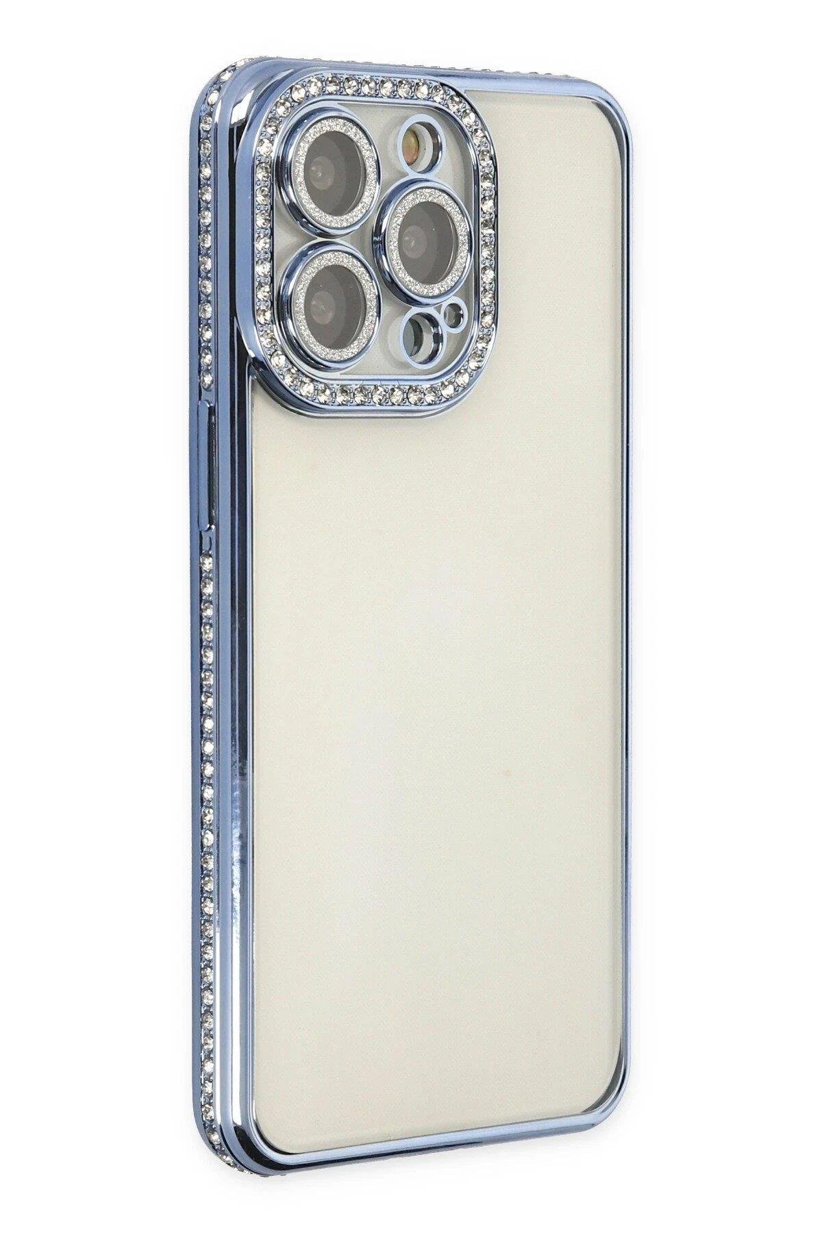 Newface iPhone 13 Pro Kılıf Joke Taşlı Silikon - Mavi