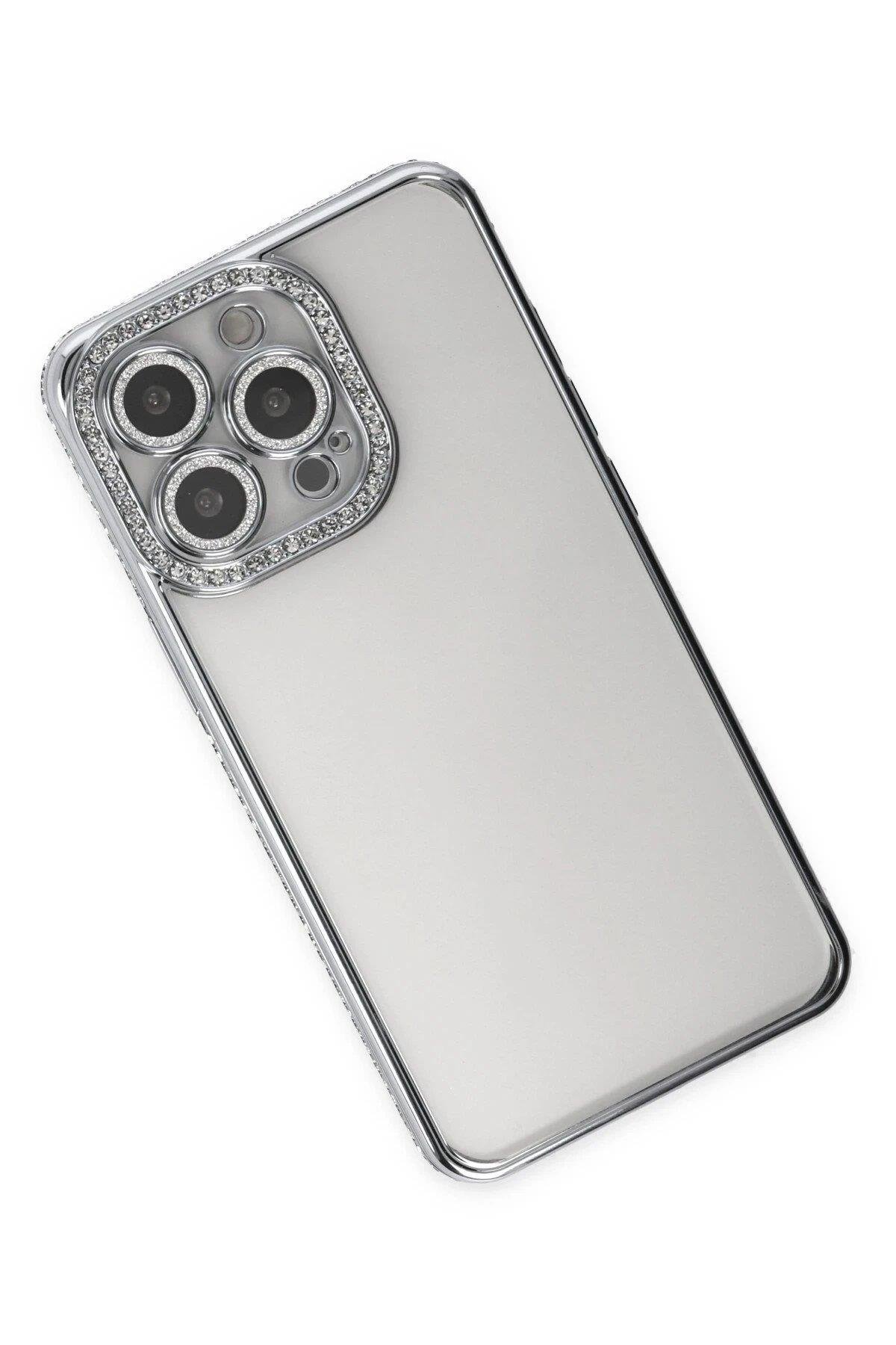 Newface iPhone 13 Pro Kılıf Joke Taşlı Silikon - Gümüş