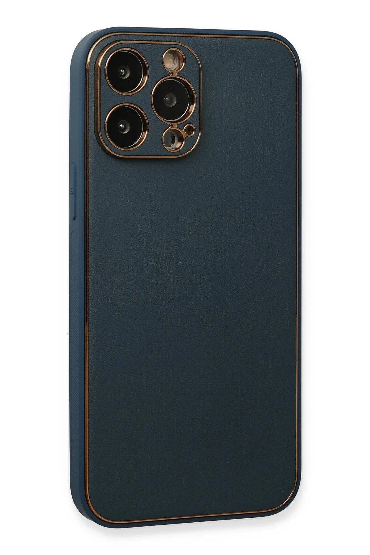 Newface iPhone 13 Pro Max Kılıf Coco Deri Silikon Kapak - Mavi