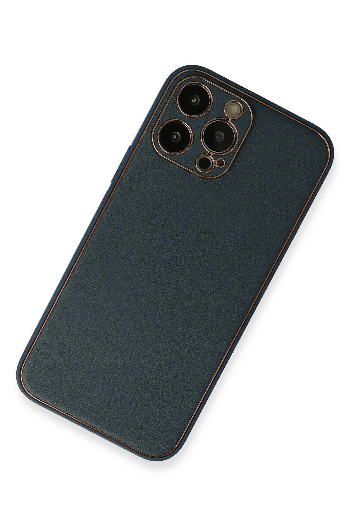 Newface iPhone 13 Pro Max Kılıf Coco Deri Silikon Kapak - Mavi