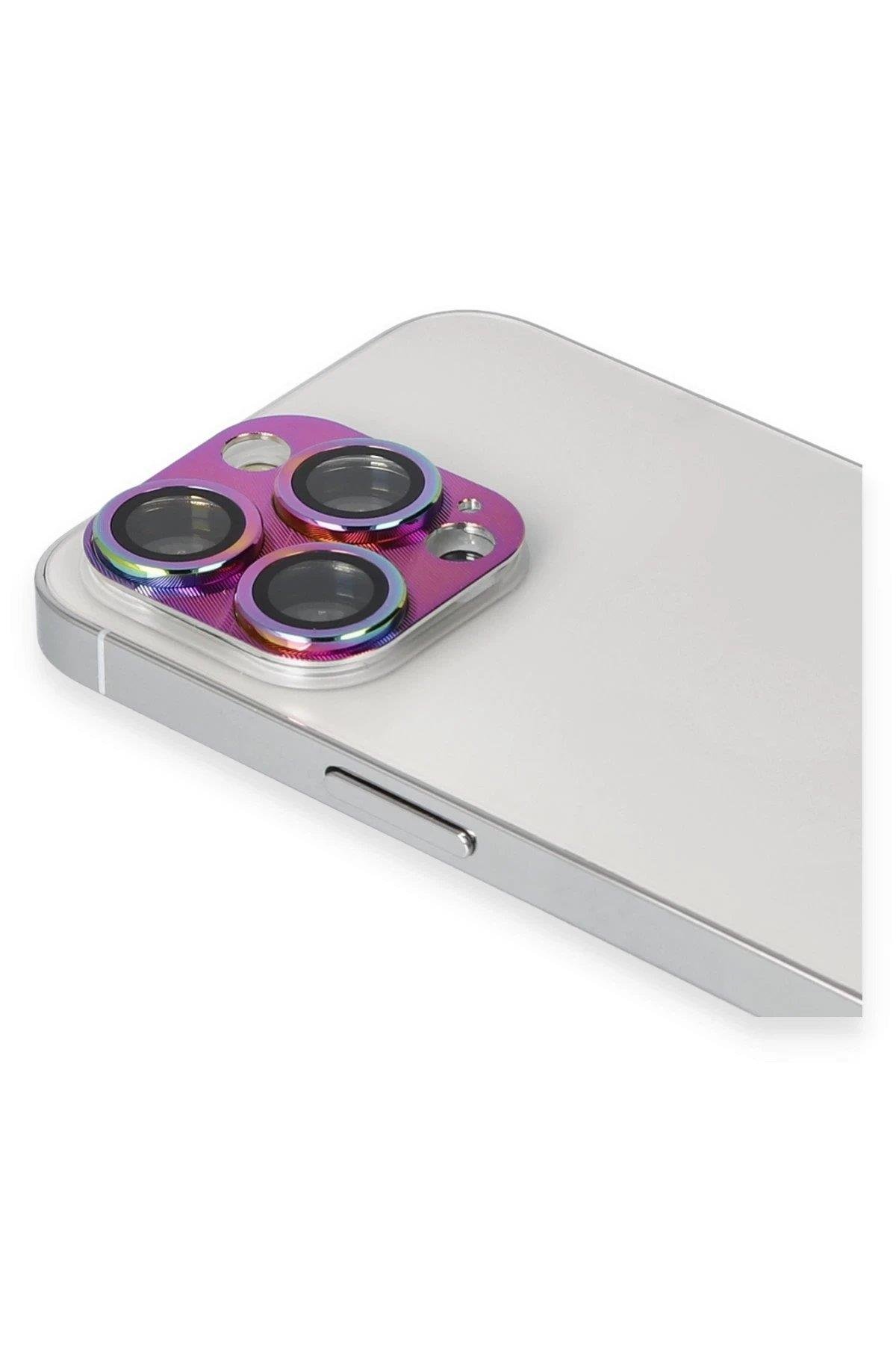 Newface iPhone 13 Pro Max Pers Alüminyum Kamera Lens - Rainbow