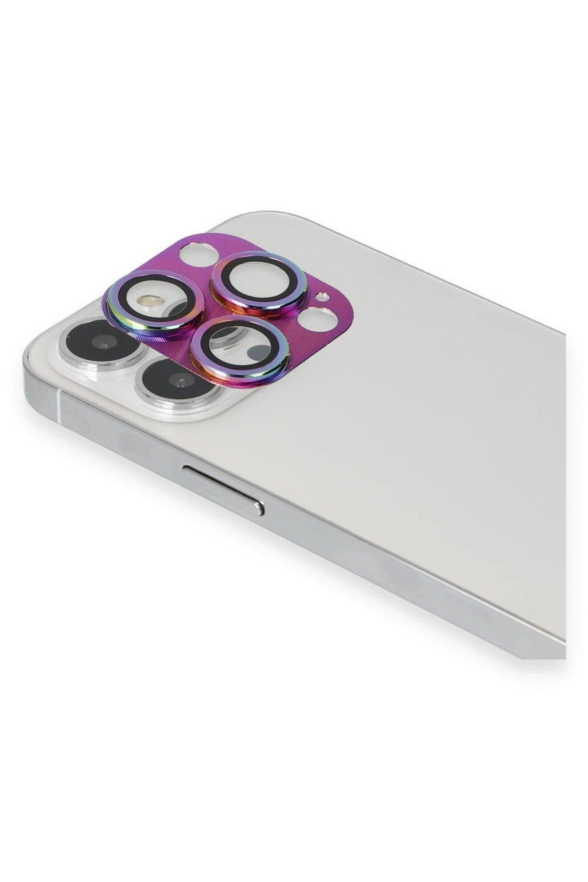 Newface iPhone 13 Pro Max Pers Alüminyum Kamera Lens - Rainbow